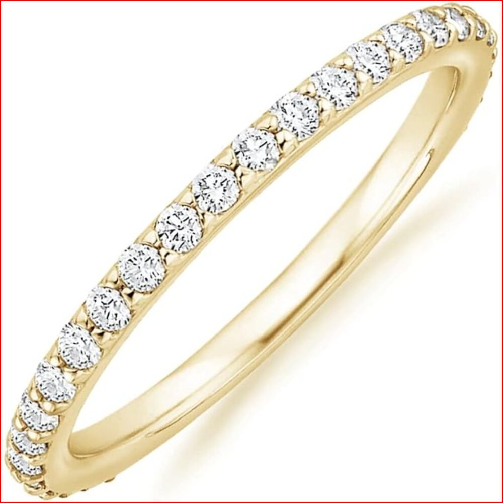 14K Gold Plated Eternity Band Ring, Stackable Cubic Zirconia Wedding Jewelry